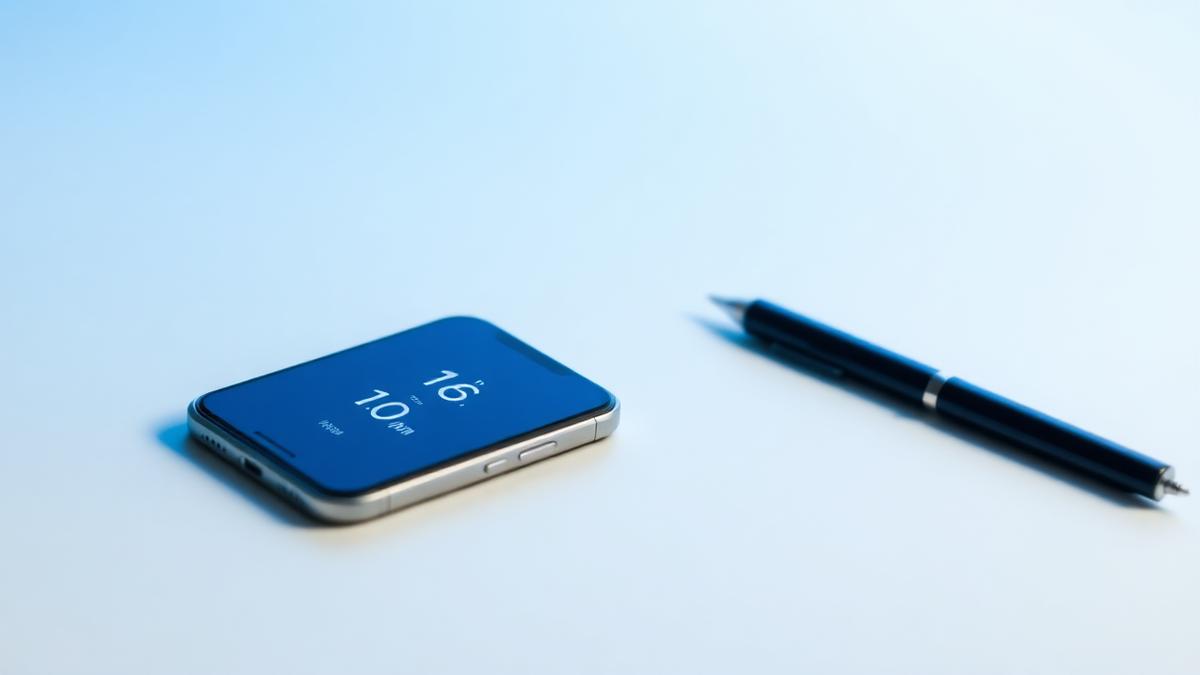 Celular sobre mesa clara exibindo um app de registro de ponto — ilustração do conceito de REP-P.